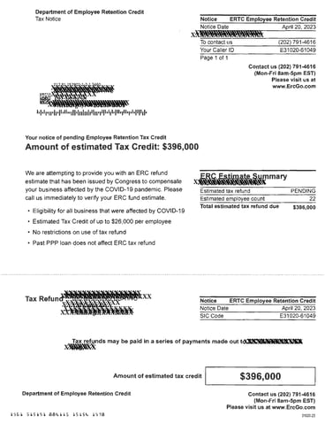 ERC Estimate Letter SCAM