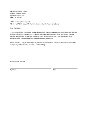 FAX LETTER RESPONSE TO IRS NOTICE CP283C